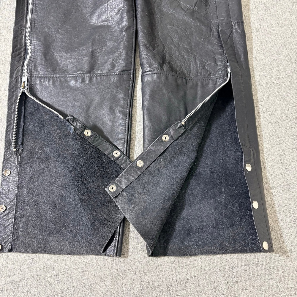 Hot Leathers Men Black Leather Motorcycle Chaps XL Biker Riding Gear Belted Snap - Picture 4 of 8
